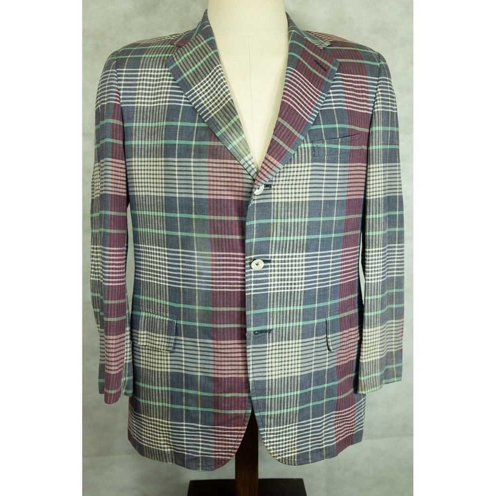 Eljos University of Virginia Madras Plaid Blazer Vintage 3Button Sport Coat 42